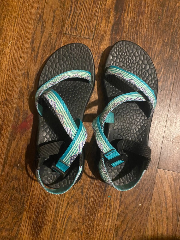 Chaco Z/1 Adjustable Strap Classic Sandal- Blue/Teal Stripes- Women's Size 8