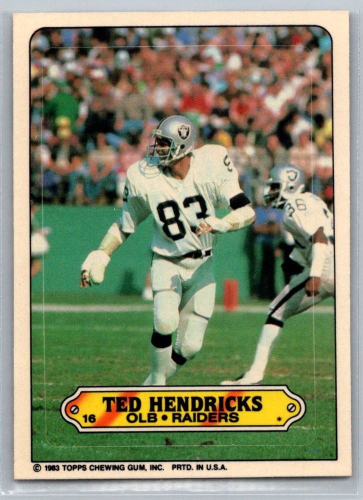 1983 Topps Sticker Ted Hendricks #16 LA Raiders NFL Hall of Famer