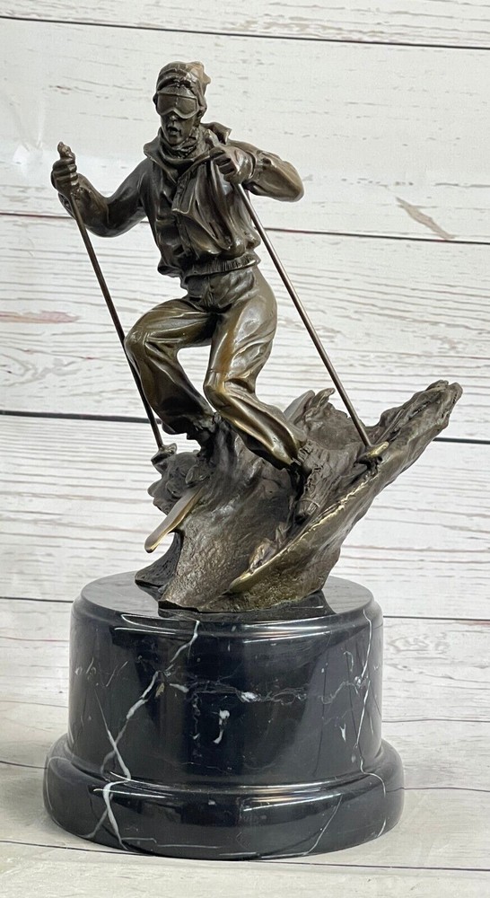 Art Deco Bronze Ski Player Sculpture Bookend Figurine Gift