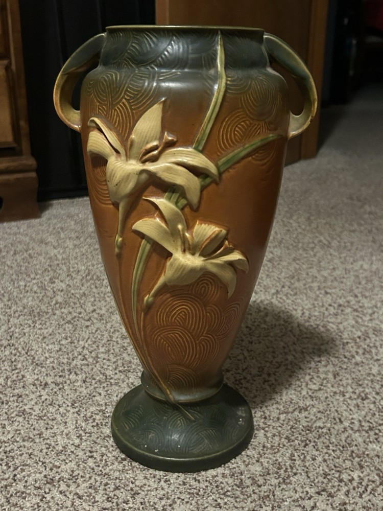 Roseville Zephyr Lily Brown 1946 Mid Century Modern Pottery Ceramic Vase 141-15