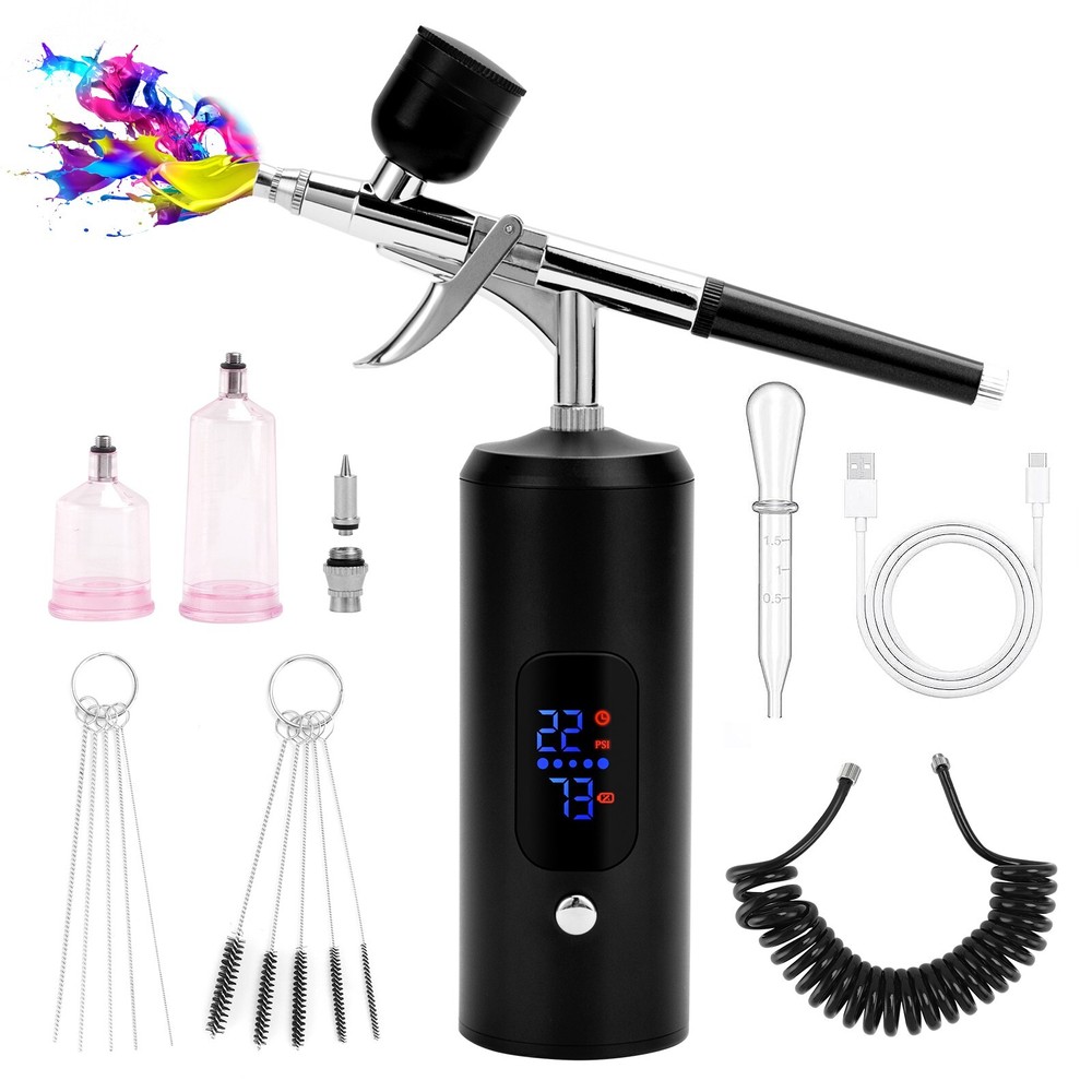 Cordless Airbrush Kit Handheld Sprayer Gun 38PSI LCD for Barber Nail Art Makeup