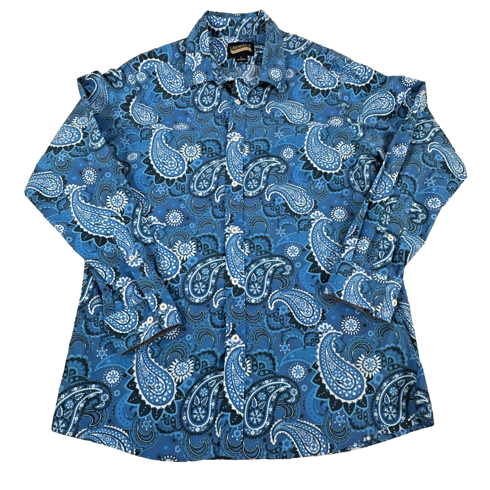 Cremieux Men's Button Up Shirt Size L Blue Paisley Long Sleeve Casual Cotton