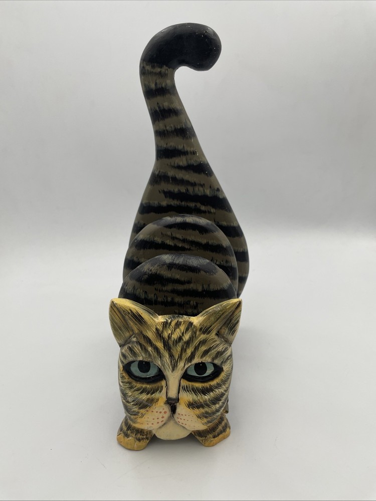 Wood Hand Painted Cat Letter or Napkin Holder Folk Art Good Vintage Carved B1