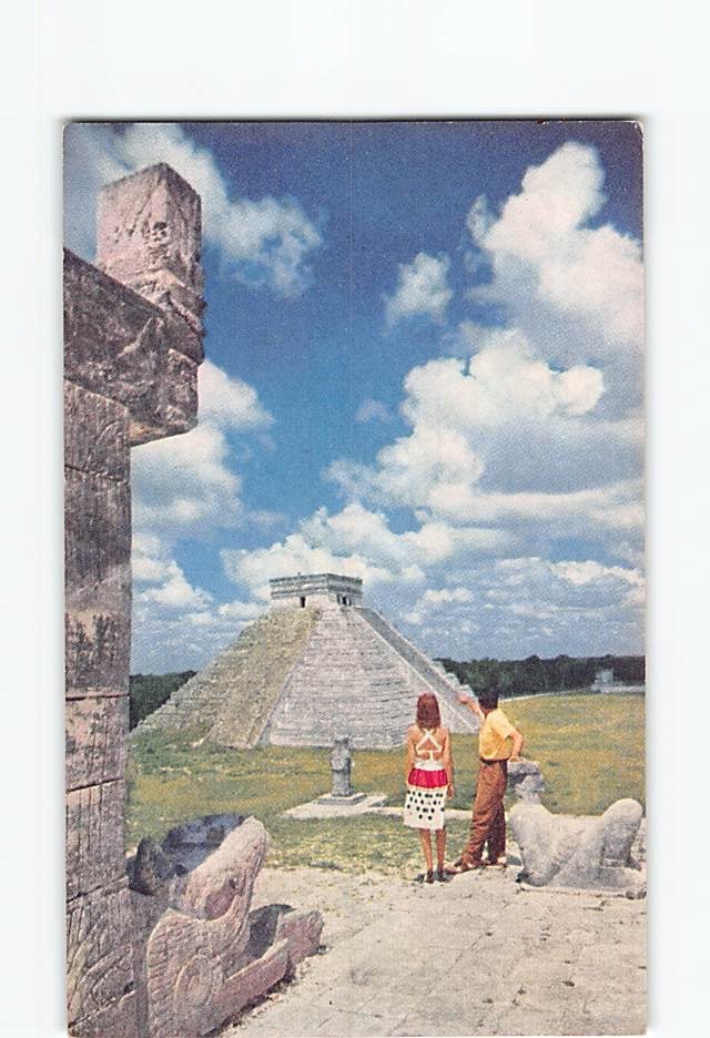 Postcard Mayan Pyramids Chichen Itza Yucatan Mexico Pan Am Clipper Merida