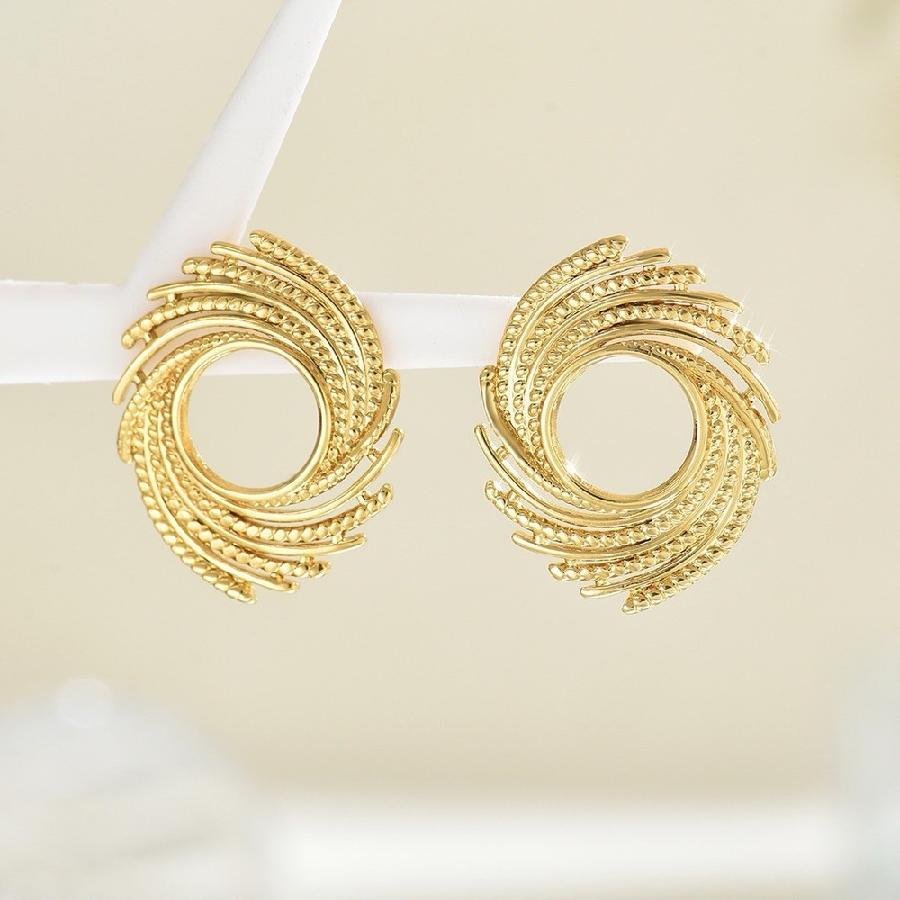 18K Gold Plated Spiral Stud Earrings for Women Stainless Steel Statement