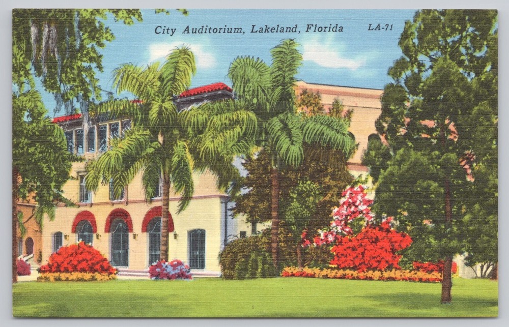 Lakeland Florida, City Auditorium, Polk County, Vintage Postcard