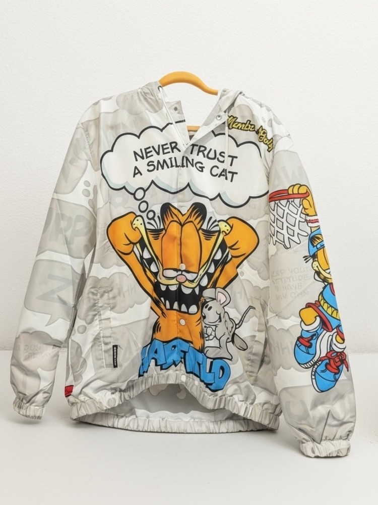 Garfield Members Only Windbreaker Hoodie Jacket Adult Large NWT Cartoon Cat Fun