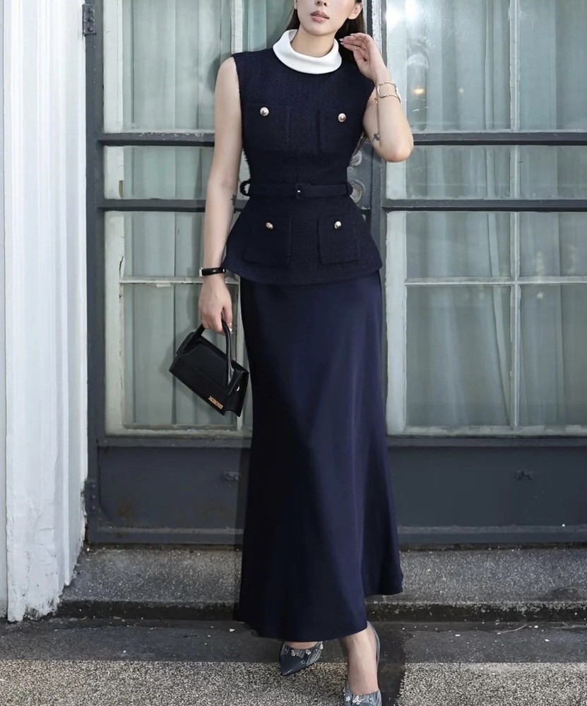 Womens Self-Portrait Round Neck Contrasting Tank Midi Dress