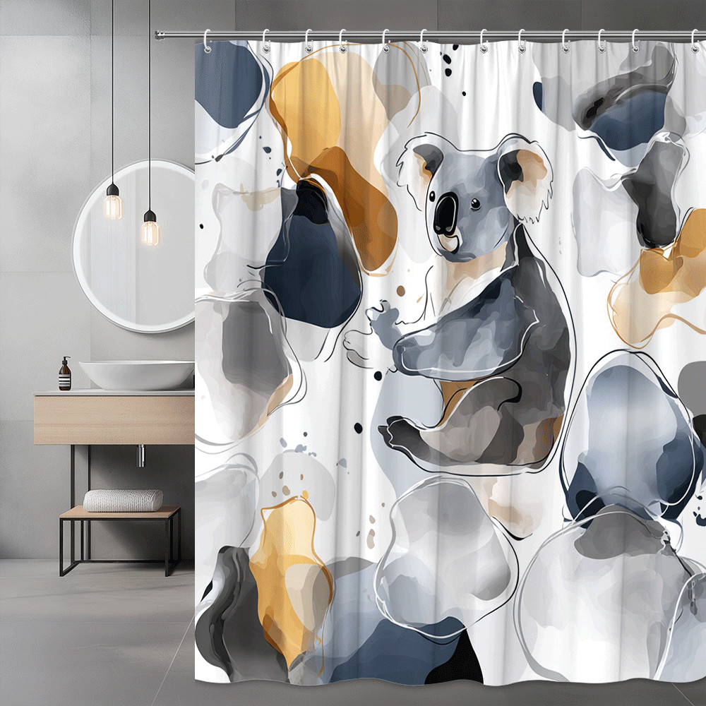 Koala Abstract Shower Curtain Blue Gray Gold Animal Print