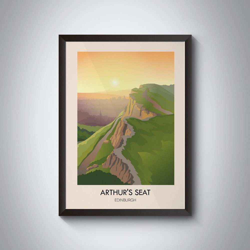 Arthurs Seat Edinburgh Travel Poster Scotland Travel Print Holyrood Park Royal