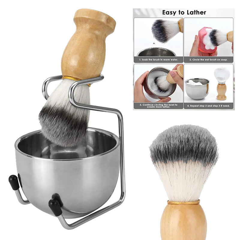 3 In 1 Men Beard Shaving Brushes Badger Beard Shaving Bowl Brush Stand Holder