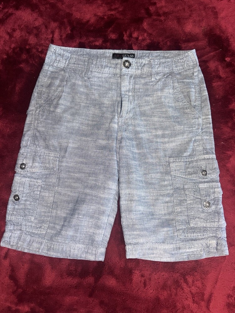 GUESS Men's Gray Cotton Linen Cargo Shorts 32