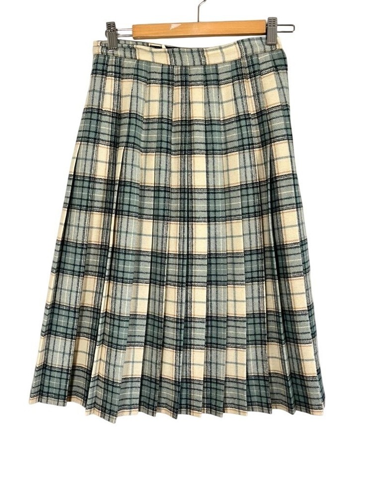Vintage Tartan Pleated Plaid Wool Skirt 12 Green Academia Scottish Clan Chic 70s