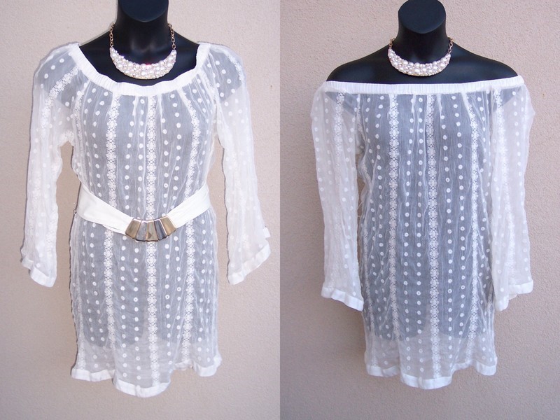 Sundance sheer SILK embroidered tunic top size L romantic peasant blouse shirt