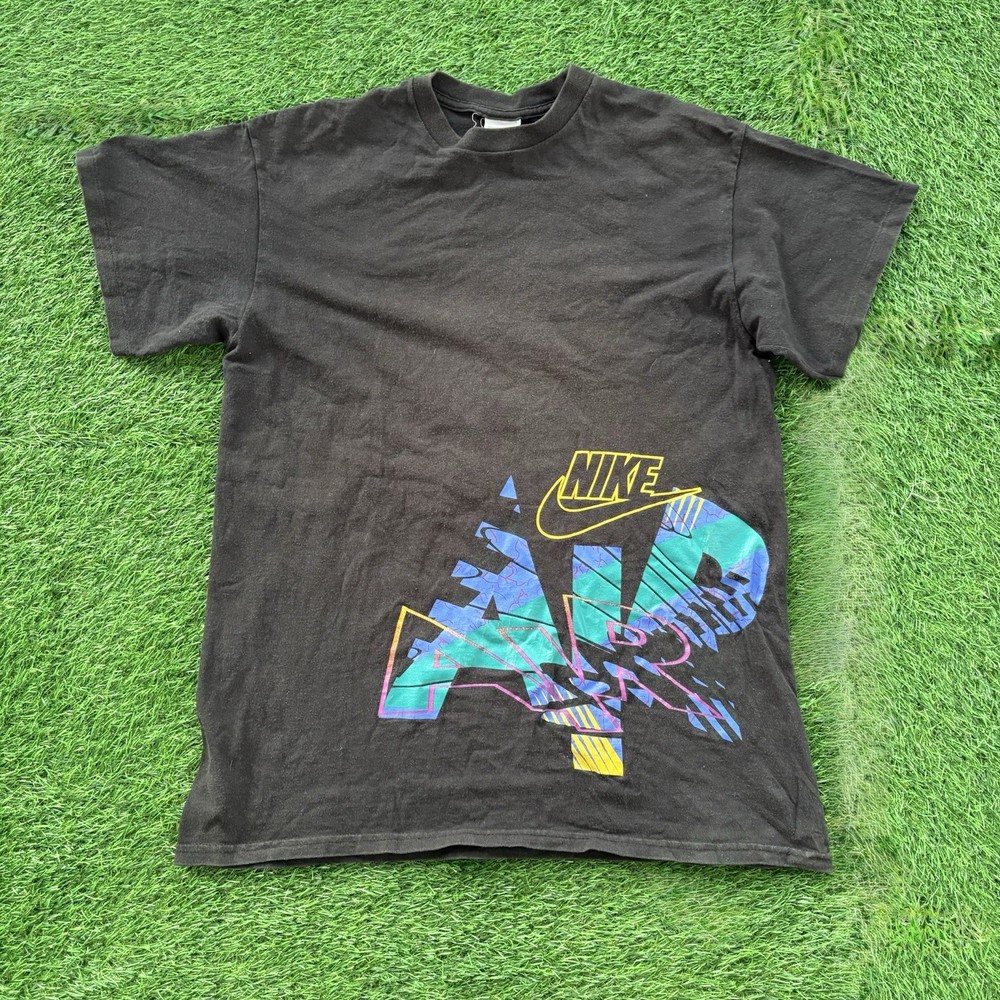 Vintage 90’s Nike Air  Colorful T-Shirt Black Single Stitch Men’s L Made In USA