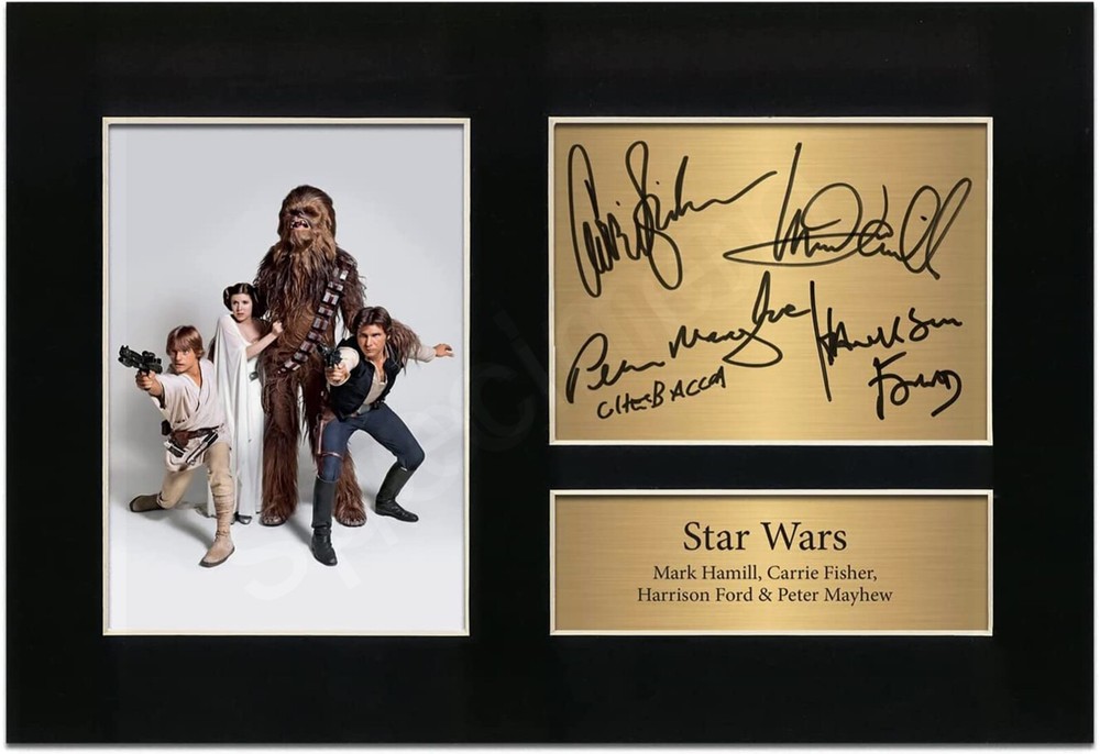 Star Wars Autographed Collectible Print Signed by Mark Hamill and Carrie Fisher