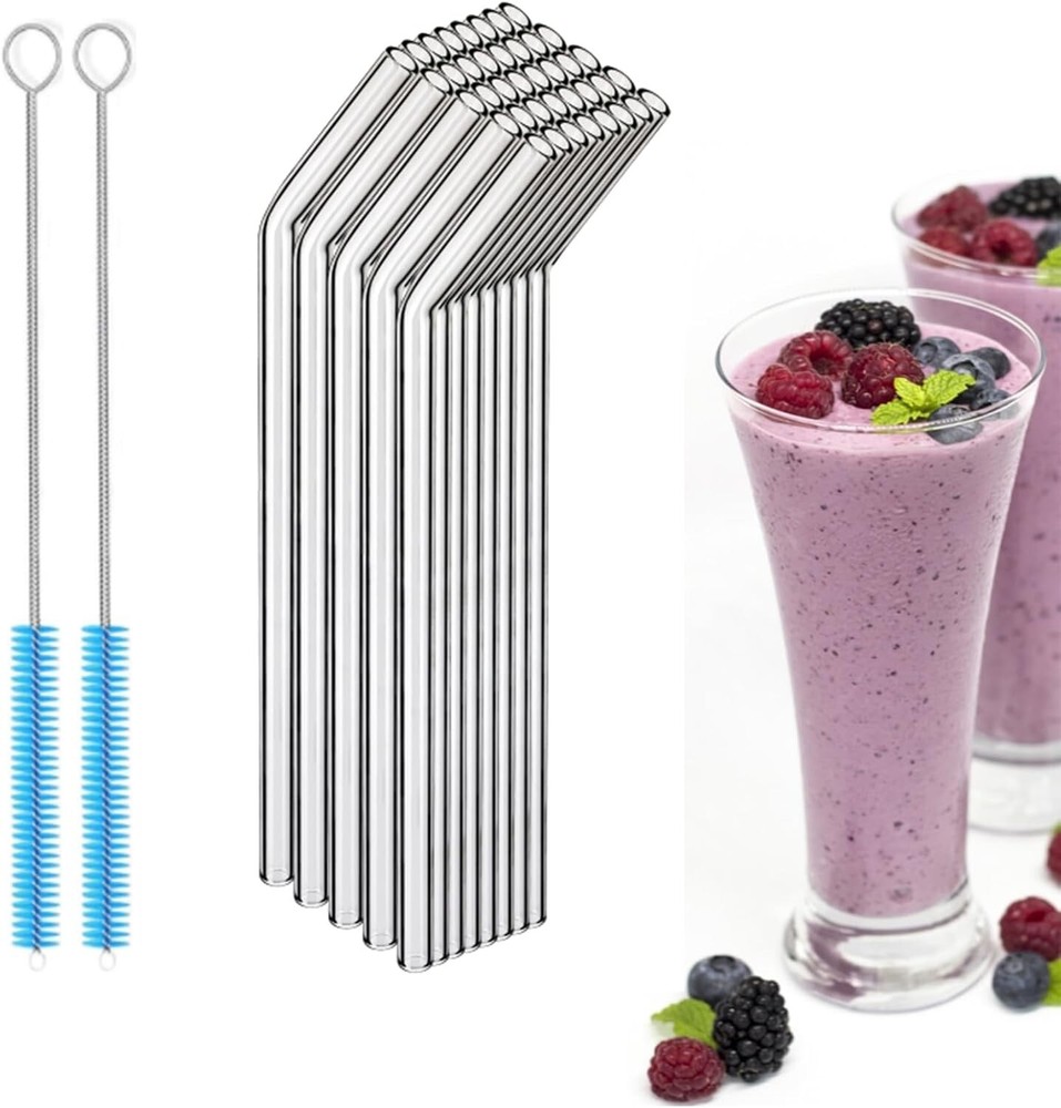 Long 10 Inch Bendy Glass Straws - Reusable, Bulk 48 Pack for Eco-Friendly Living
