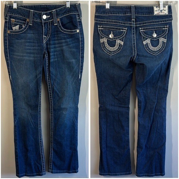 True Religion Womens Becky White Stitch Bootcut Jeans Size 28 Flap Pockets