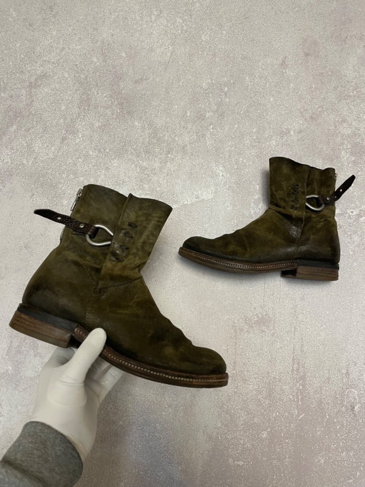 A.S 98 Dark Olive Ankle Suede Leather Boots Biker Y2K Women's 38