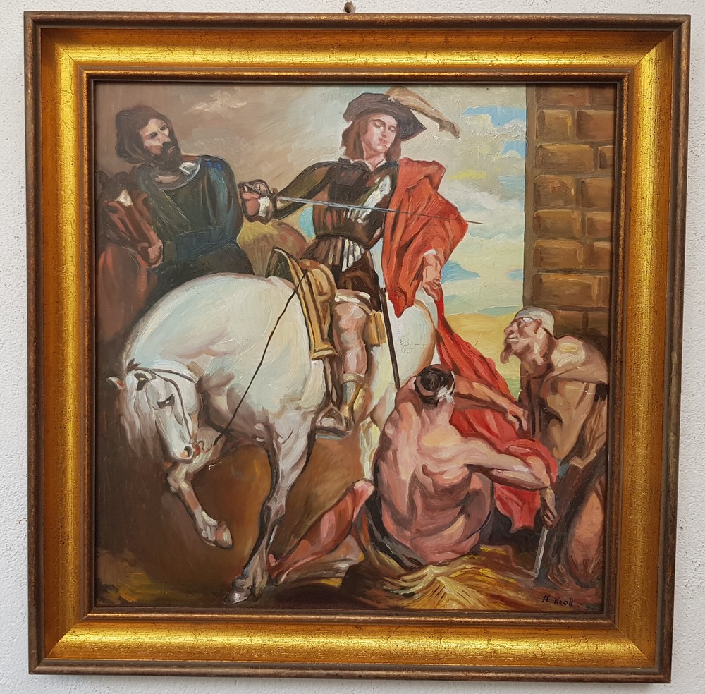 Nr.: 1262 Ölgemälde Kunstwerk  Rahmen Signiert Porträt Mann Graf Menschen Pferd
