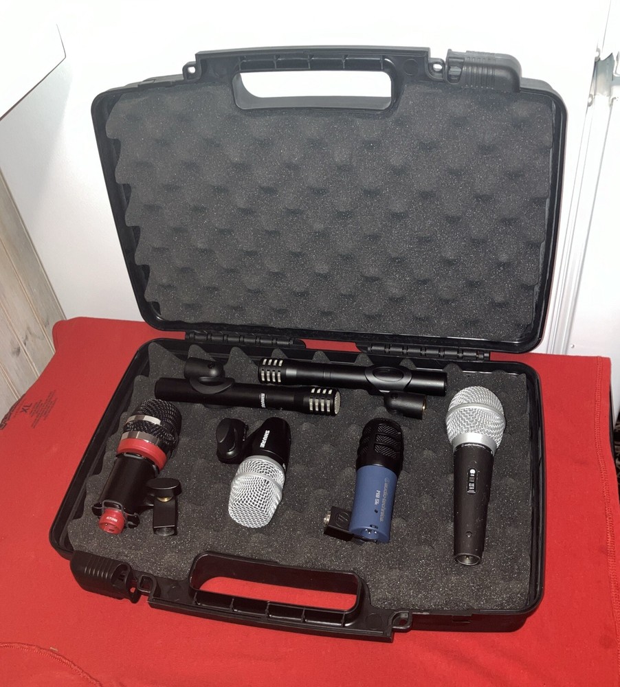 Mic Case Hardshell For Mics Locking Fits Shure SM57/58+Audix D6 Drum Microphones