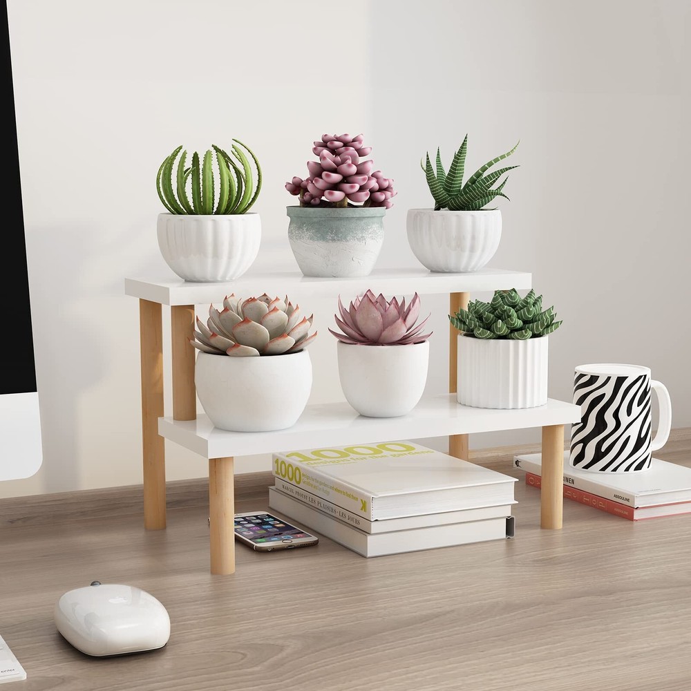 Small Plant Stand Indoor Ladder Shelf Desk, 2 Tiers Desktop Flower Stand Wind...