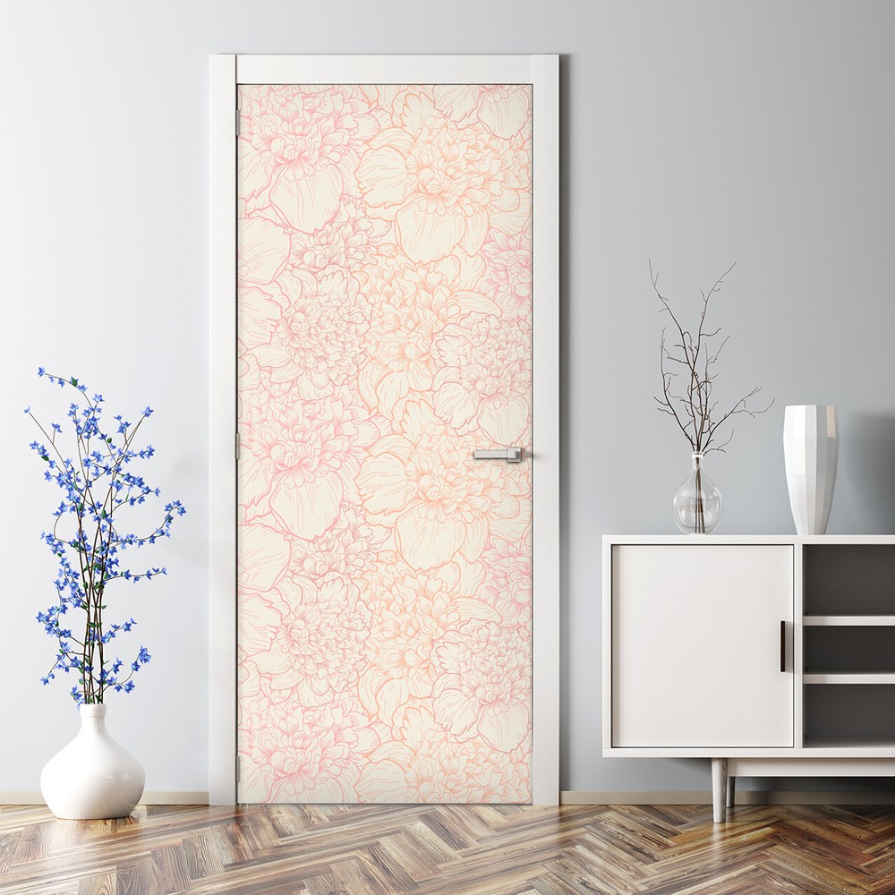 Peonies Bubble Free Door sticker pink and grey Decal Home Decor