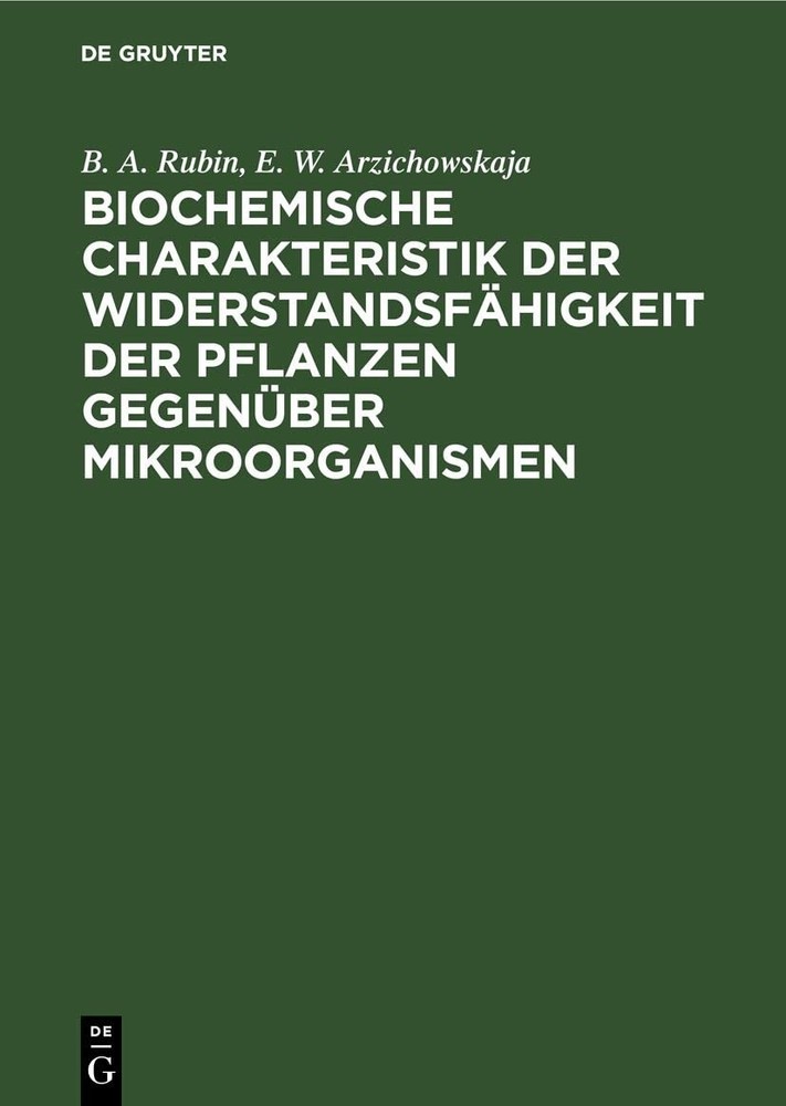 B A Rubin E W A Biochemische Charakteristik Der Widerstandsfähigkeit  (Hardback)Another great item from Rarewaves USA | Free delivery!