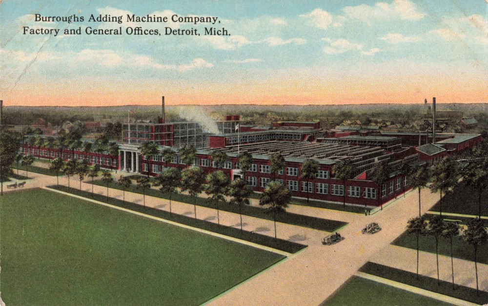 Burroughs Adding Machine Company Factory Office Detroit Michigan c1910 Postcard