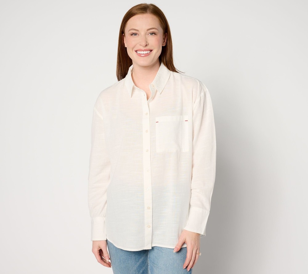 BEAUTIFUL by Lawrence Zarian Women's Top Sz L Cotton Boyfriend White A647942