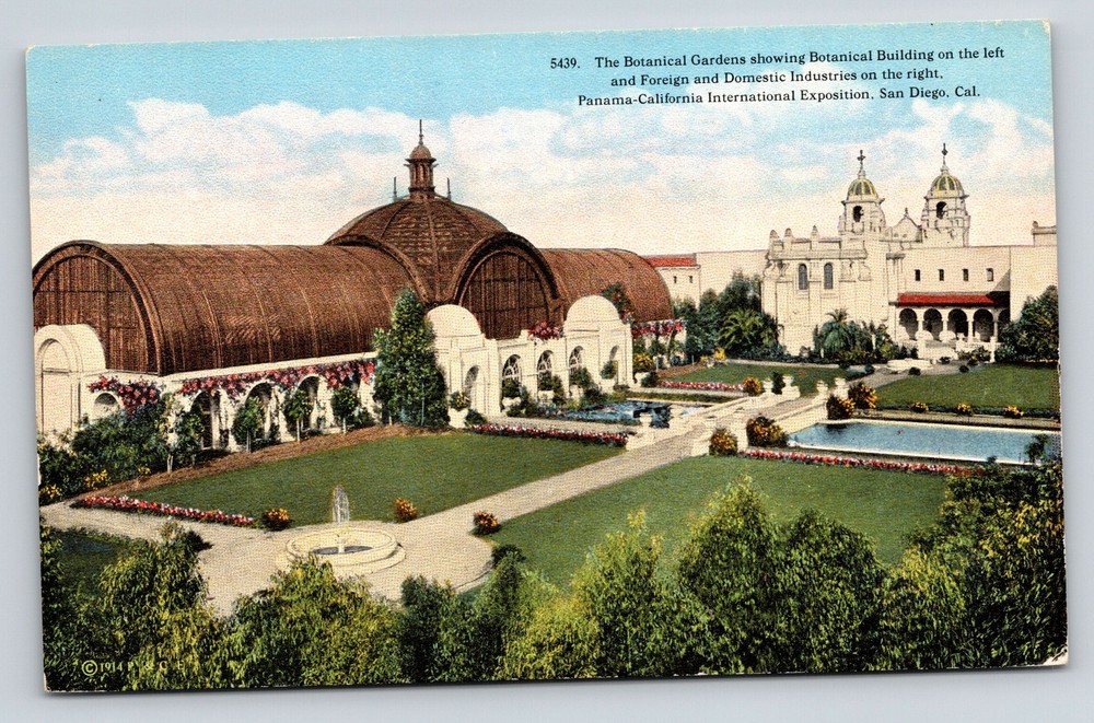 San Diego CA~Botanical Gardens Bldg~Fountain~Cupola~Pan-Cal Expo~1915 Postcard