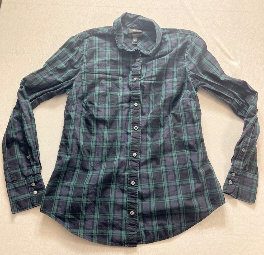 J.Crew Women’s Plaid Button Down Shirt Perfect Fit Size 6 Green