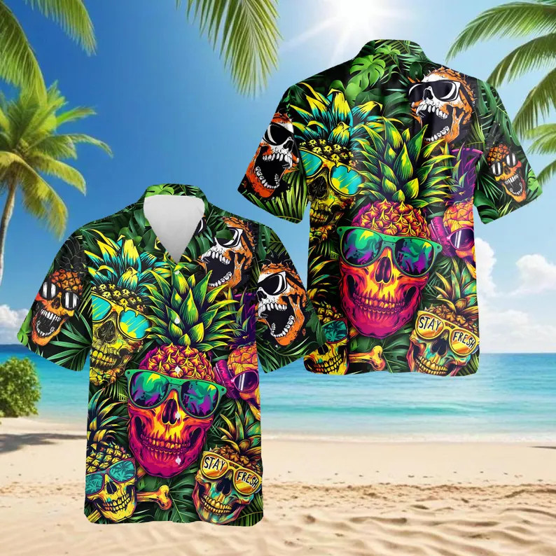 Skull Pineapple Hawaii Shirt Tropical Aloha Beach Vacation Men Women Gift