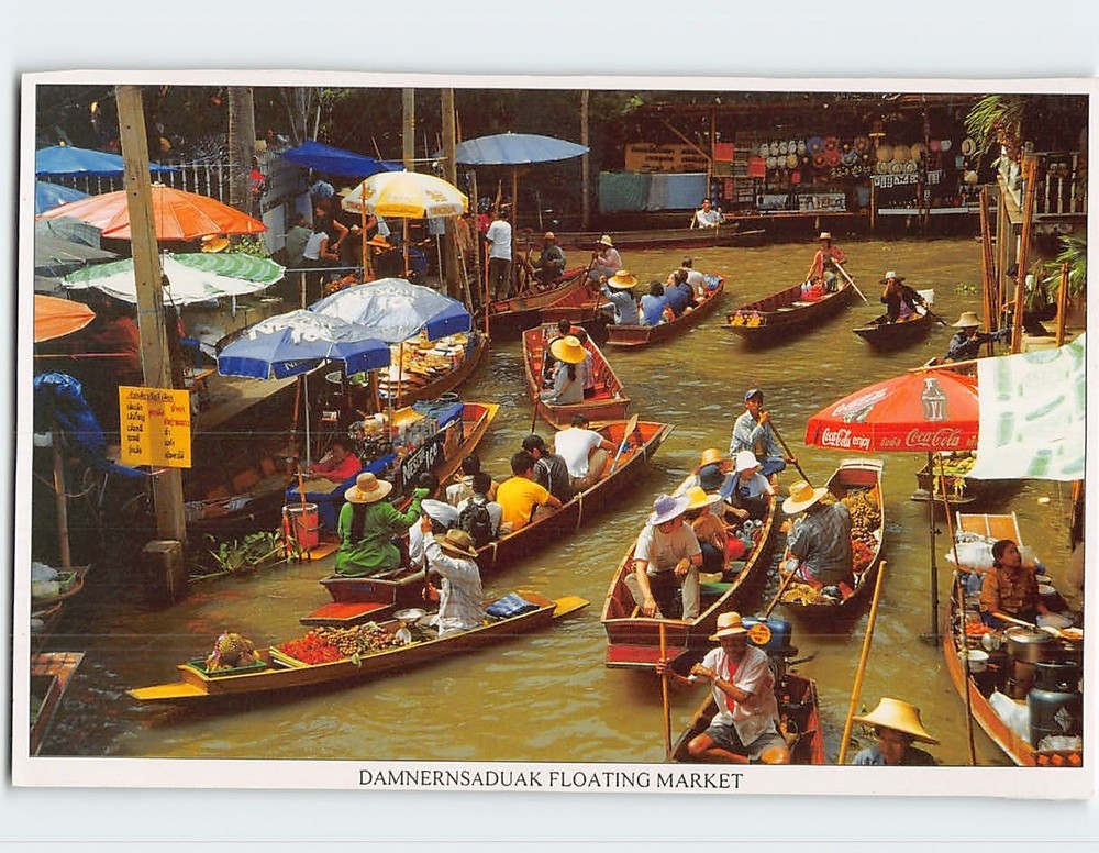 Postcard Damnoen Saduak Floating Market in Thailand