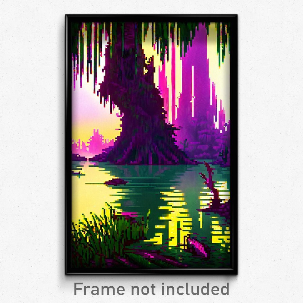 8 Bit Psychedelic Pixel Art Poster - Glossy Bayou Video Game Print