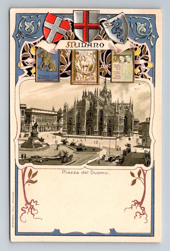 Italy- Milan Cathedral Square Basilica Souvenir Old Postal View Vintage Postcard