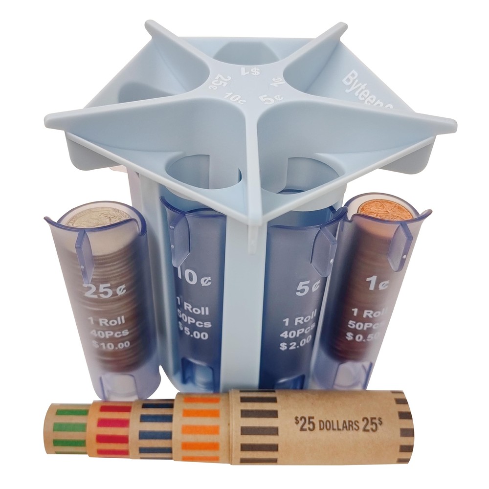 Byteen8 Coin Organizer Coin Counter Tube Coin Roller with Coin Wrappers for A...
