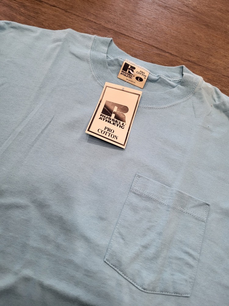 Vintage NWT 90s Russell Athletic Pro Cotton T Shirt Men’s LARGE TEAL Deadstock