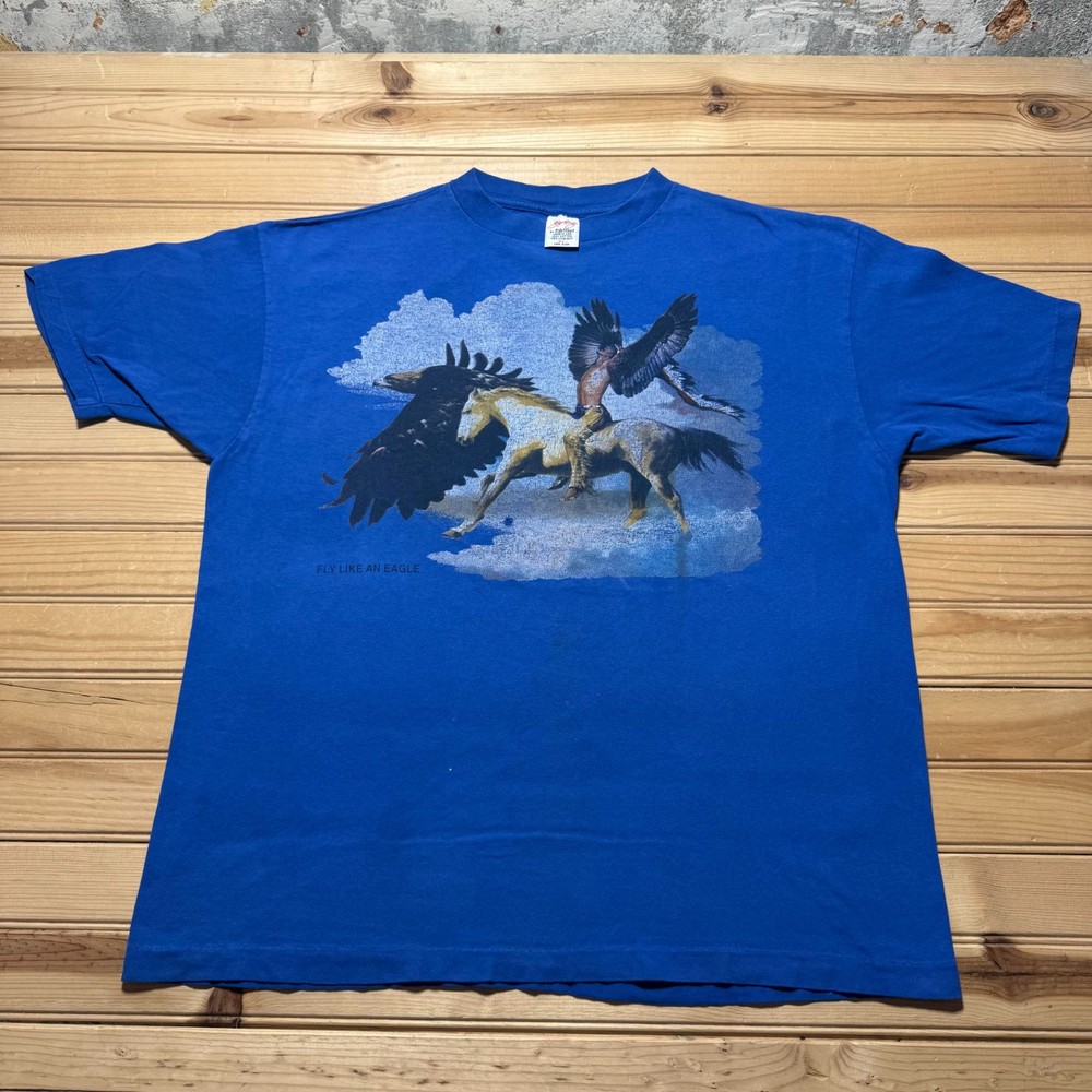 Vintage 90s Fly Like An Eagle Native American Wings Horse T-Shirt USA Made - XL