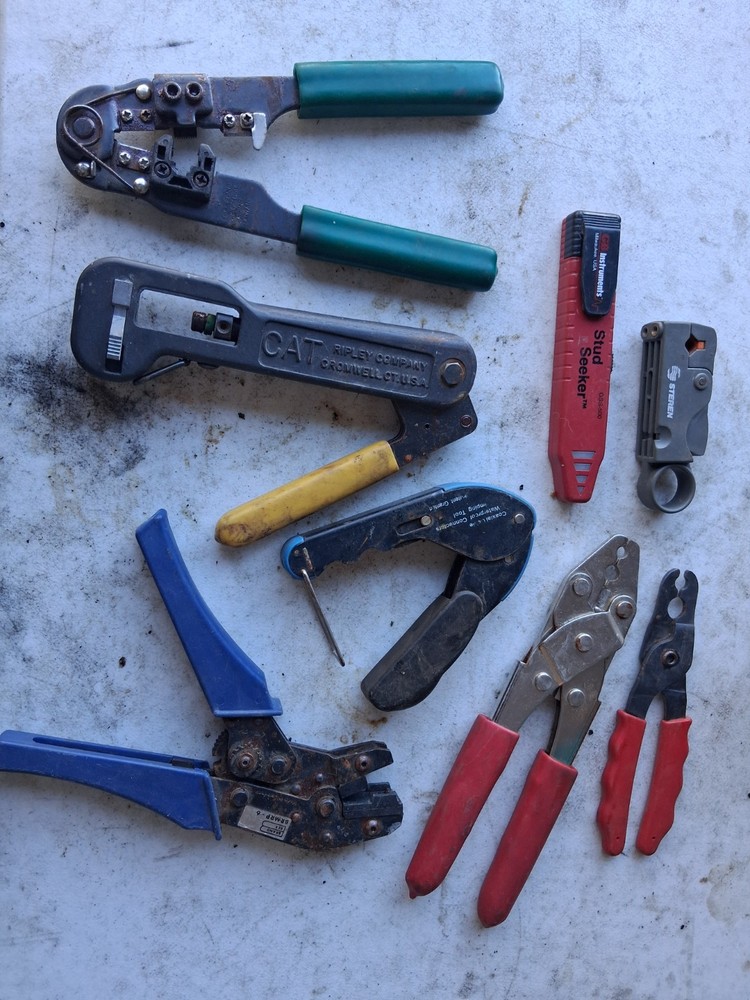 CABLE CAT COAXIIAL  SATTILITE WIRE TOOLS LOT  STEREN RIPLEY CRIMPING SPLICING