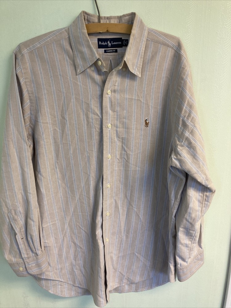 Ralph Lauren Mens Stripe Classic Fit Long Sleeve Button Up Shirt -Size 16  33/33