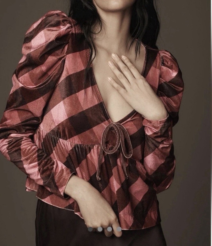 Anthropologie Size Small NWT Maeve Plaid Velvet Babydoll Top