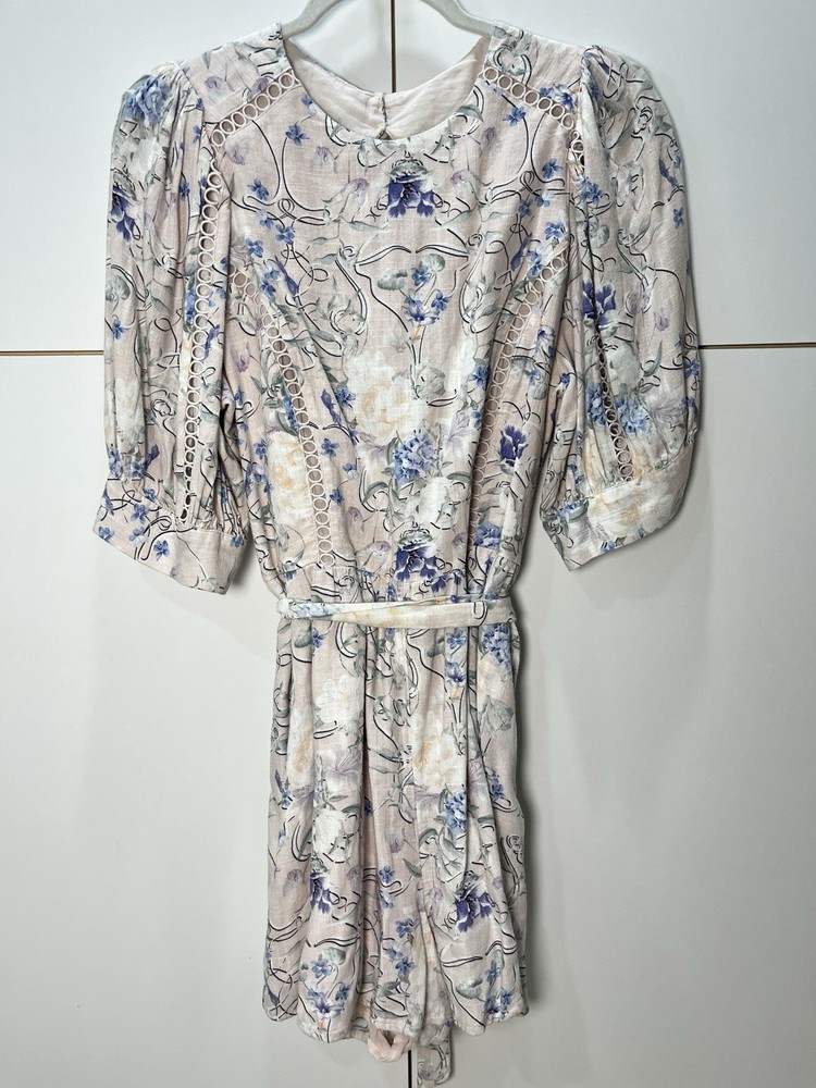 Express Pastel Floral Romper Puff Sleeves Shorts Size Large