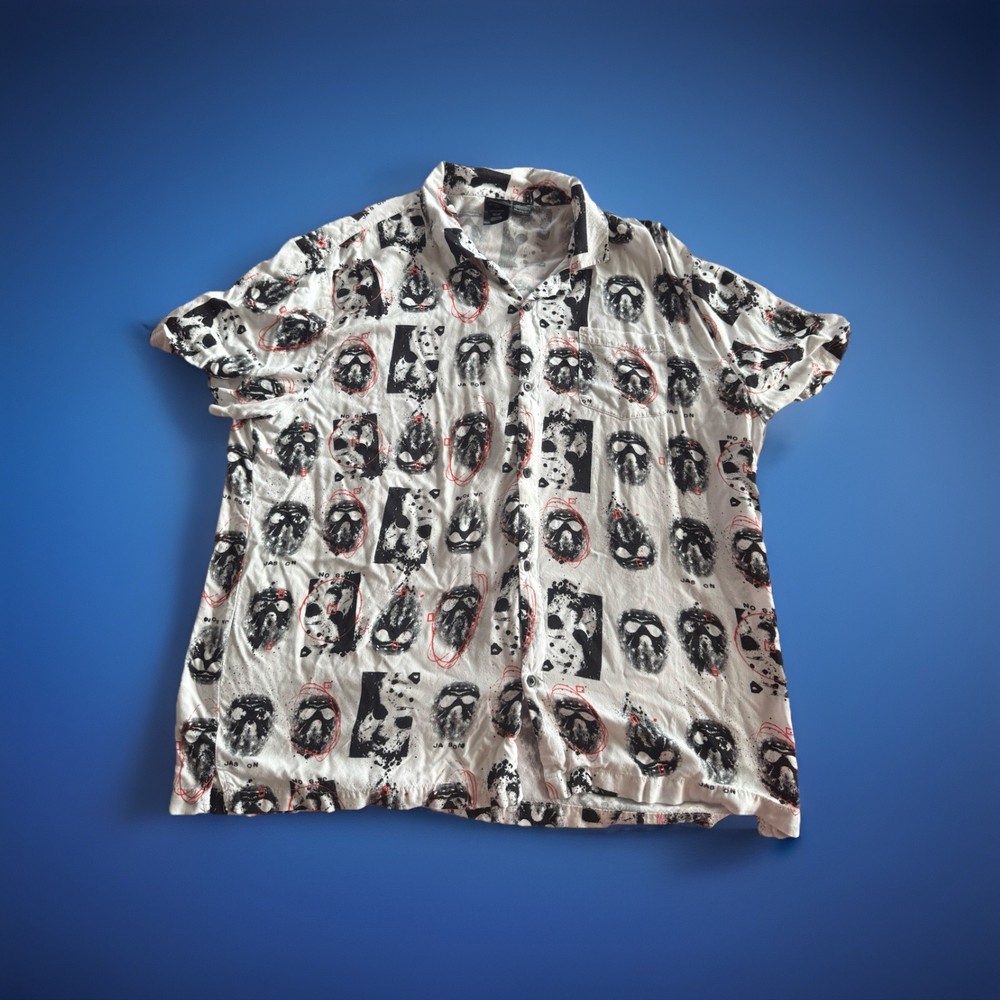 Men’s Jason Voorhees Friday The 13th Button Down Short Sleeve Shirt, Size 3XL