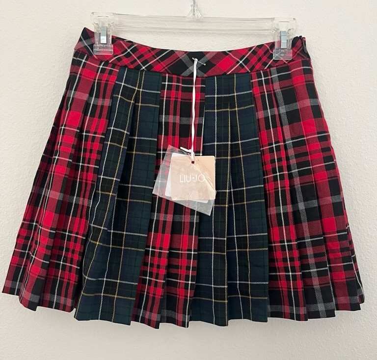Liu Jo Tartan-Check Print Pleated Mini Skirt Multi-Color Size 4  New with Tags