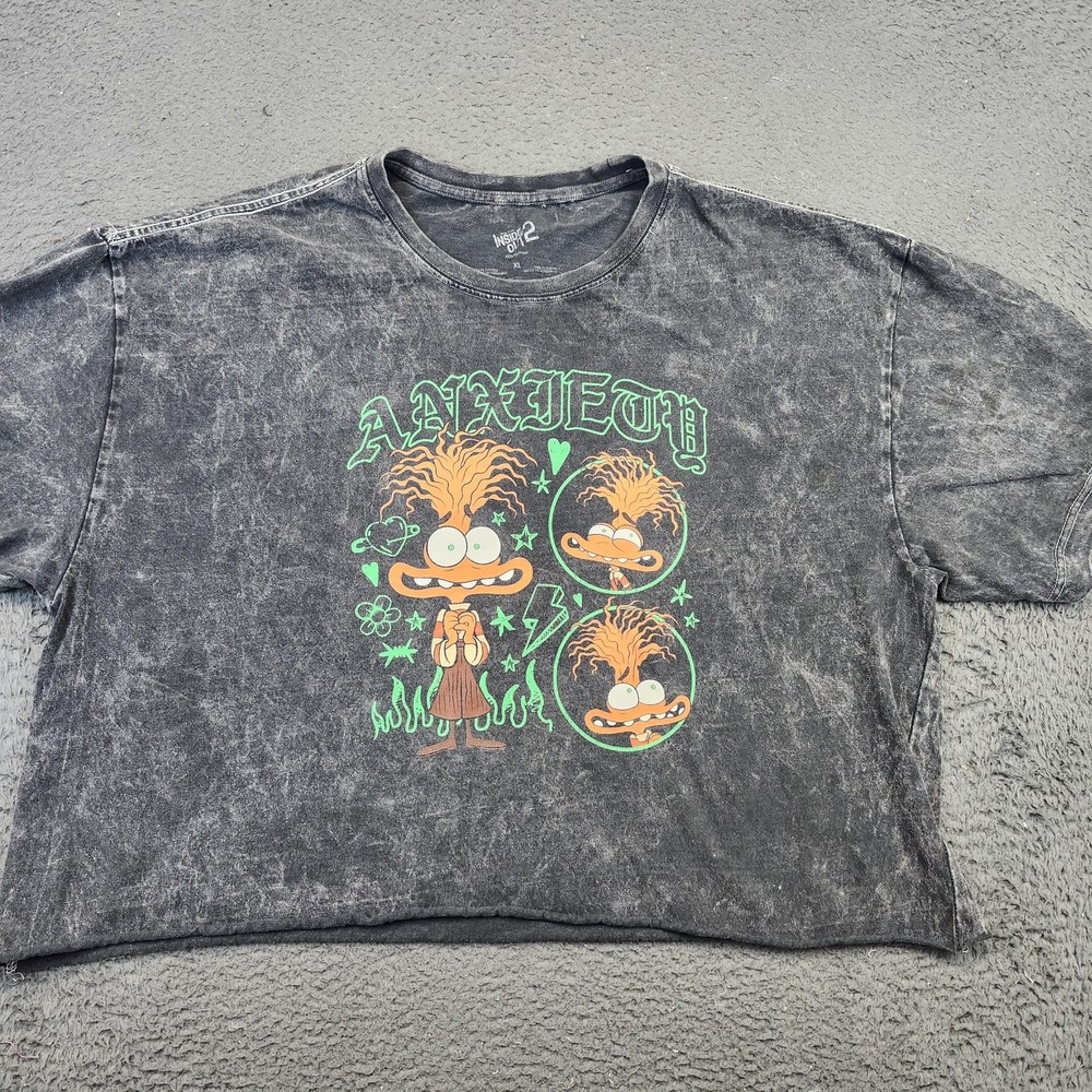 Disney Pixar Inside Out 2 Anxiety Shirt Mens XL Black Acid Wash Graphic Movie