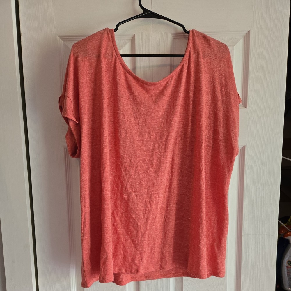 Eileen Fisher 100% Linen Xl Short Sleeve Top Pink casual