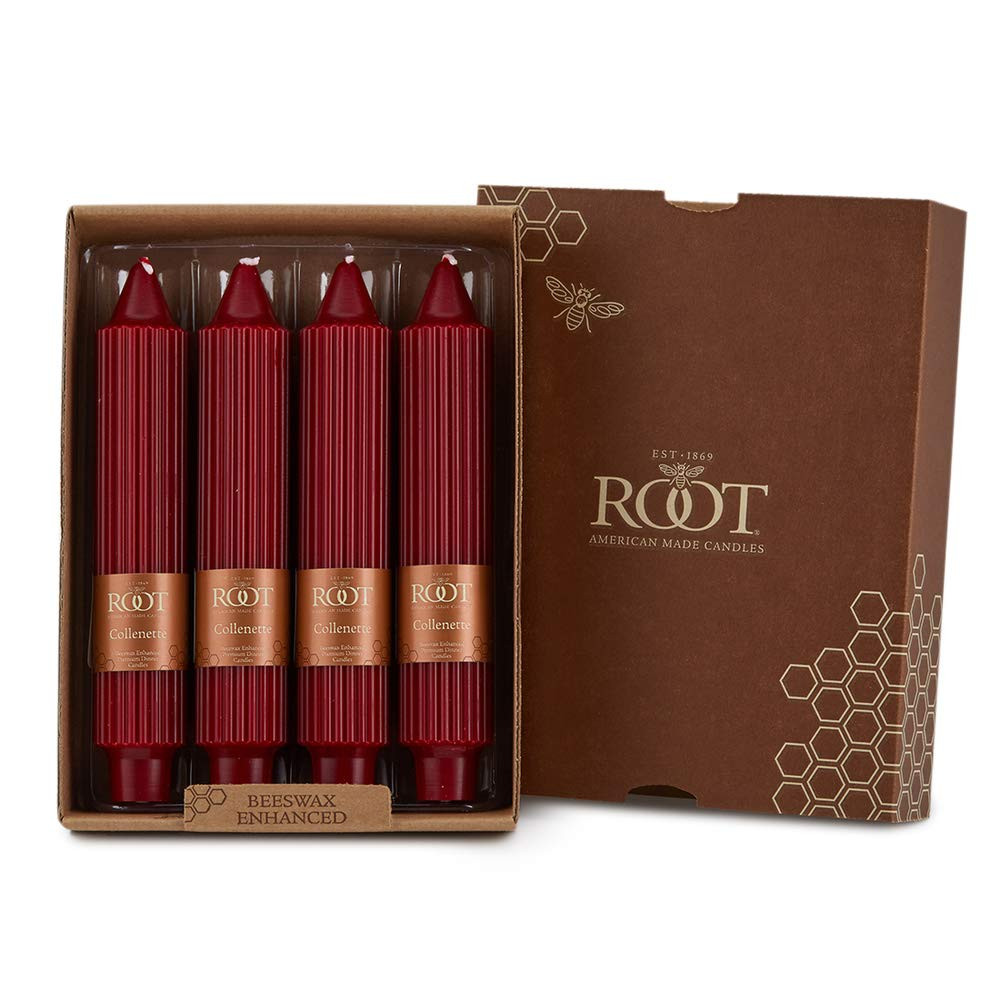 Root Unscented 7-Inch Grecian Collenettes Dinner Candles Box of 4 in Garnet
