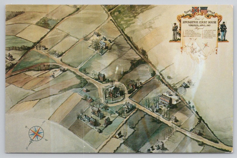 Appomattox Court House VA 1865 Civil War Map View Postcard Walter H. Miller