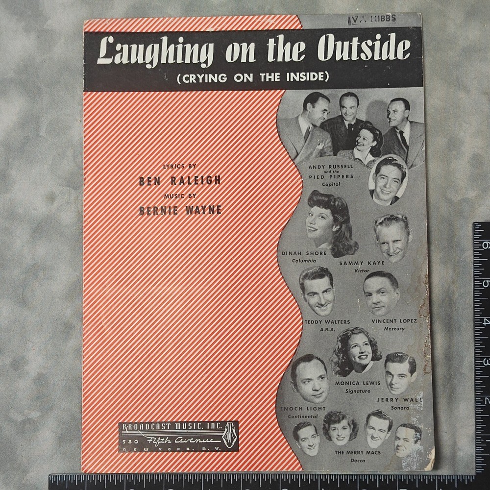 1946 Laughing On The Outside Crying On The Inside Sheet Music Raleigh Wayne Vtg4